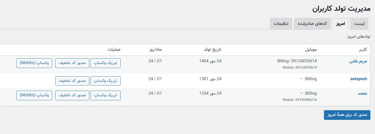 لیست تاریخ تولدهای امروز