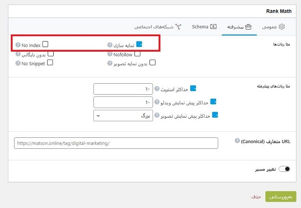 ایندکس کردن صفحات برچسب از طریق رنک مث